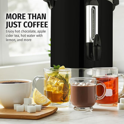 Zulay Kitchen Commercial Grade Coffee Maker Hot Water Urn - Percolator With Double-Wall Stainless Steel, Quick Brew, Stays Hot for Tea & Beverage at Events & Catering - Black - 50 cups