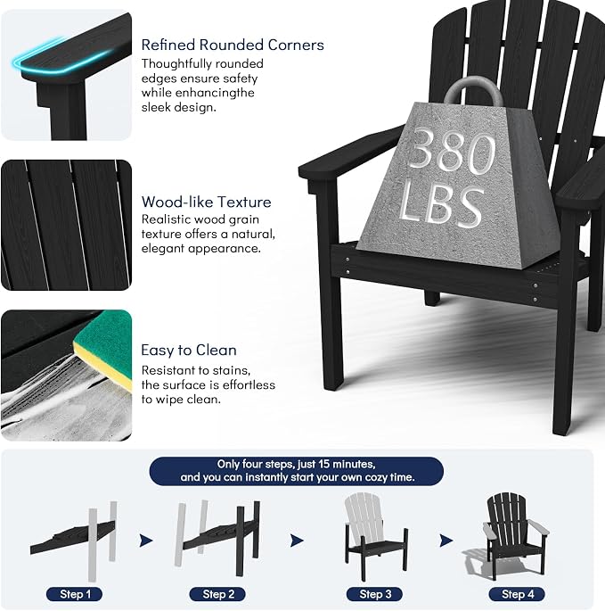 Compact Stackable Adirondack Chairs Set of 2, All-Weather - Image 6