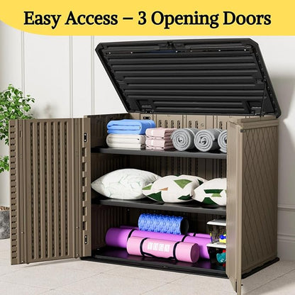 ZZM 4x2.5 FT Outdoor Storage Shed, Resin Waterproof Storage Cabinet for Garden Tools with Lockable Lid,Latch (Coffee)