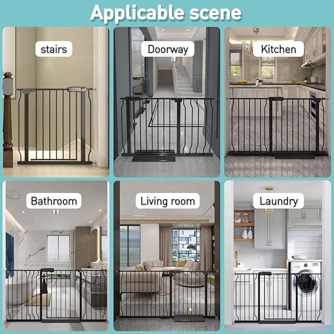 WAOWAO Baby Gate 48.03-52.76" Extra Wide Pressure Mounted Walk Through Swing Auto Close Safety Black Metal Toddler Kids Child Dog Pet Puppy for Stairs,Doorways,Kitchen