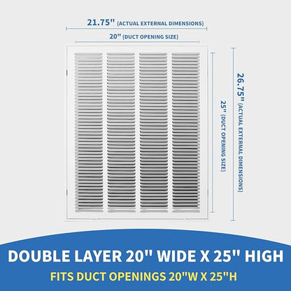 20x25 Return Air Grille [Duct Opening Size],Return Air Vent Cover for Wall Or Ceiling,Steel Return Air Filter Grilles Removable Face/Door for 1 Inch Filters (20"W x 25"H[Duct Opening])