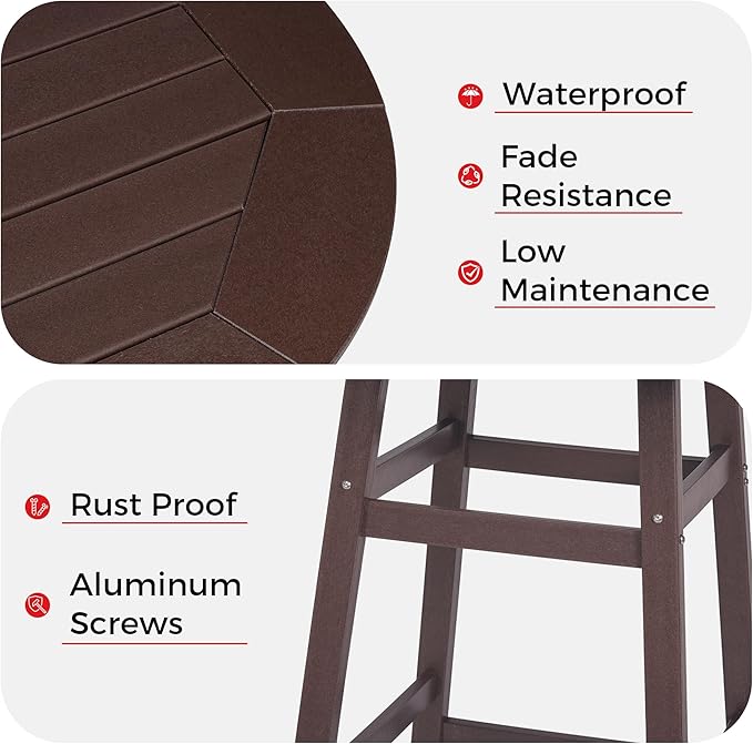 Costaelm Patio Bistro Table, 42" Counter Height Round Patio Cocktail Bar Table with Umbrella Hole, Outdoor Bistro Dining Pub Table for Front Porch Deck Backyard Garden, Dark Brown