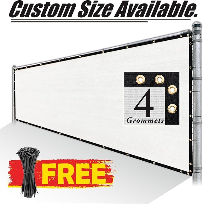 Royal Shade Custom Size 4' x 32' White Fence Privacy Screen Windscreen Cover Netting Mesh Fabric Cloth - Cable Zip Ties Included (We Make Custom Size)