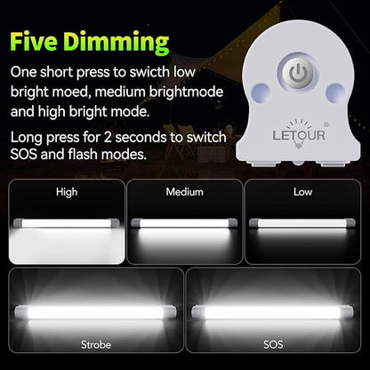 LETOUR LED Tube Magnetic Light Work Lights 6000Lumens 10400mAh 5 Lighting Options Camping Lantern USB Rechargeable Portable Battery Powered Lights with 2 Magnets Endurance for 80 Hours