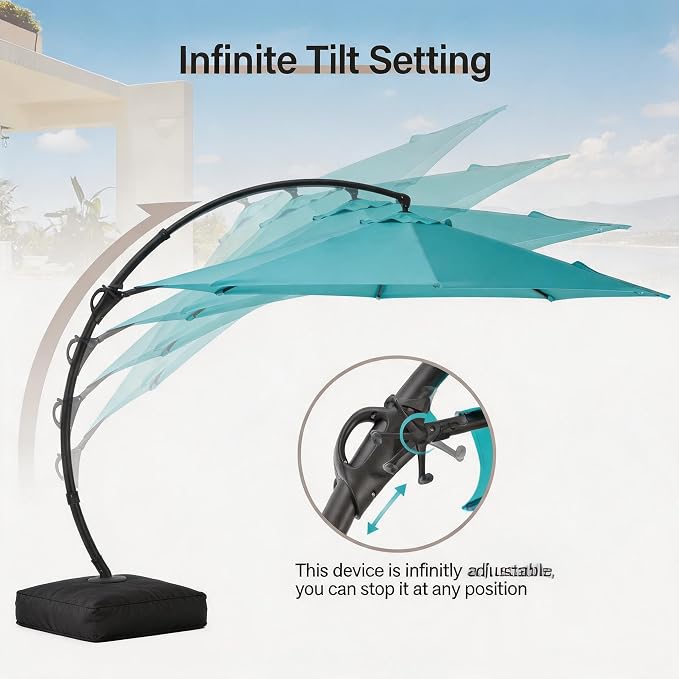 Outdoor Patio Umbrella with Base, 11 FT Deluxe Curvy Cantilever Umbrella Heavy - Image 7