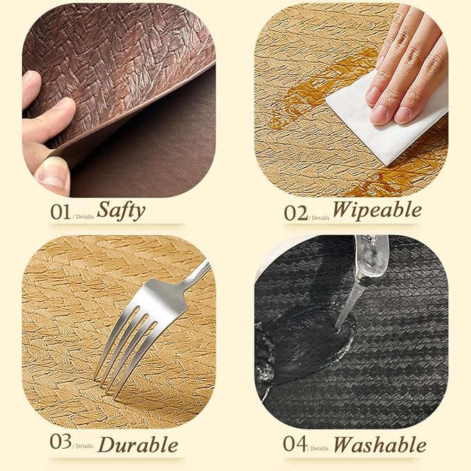 PIGCHCY Round 15" Water-Resistant Placemats Set of 6, Premium Faux Leather Placemats PVC Easy Clean Table Mats for Hotels Outdoor Dining, Wedding Decor (Brown)