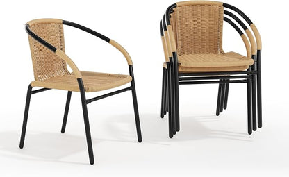 EMMA + OLIVER Beige PE Rattan Stackable Patio Dining Chair, Indoor/Outdoor Use - Image 3