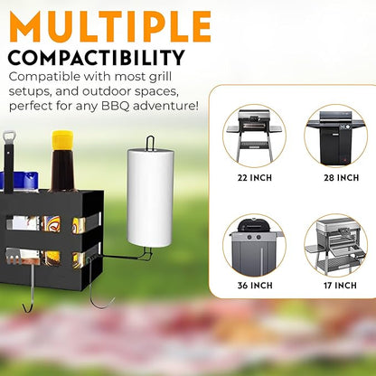 Griddle Caddy for Blackstone 28"/36" Griddles –Large BBQ Organizer with 6 J-Hooks, Paper Towel Holder, Ample Storage for Condiments & Tools – for Outdoor Cooking, Camping, and Grilling Essentials