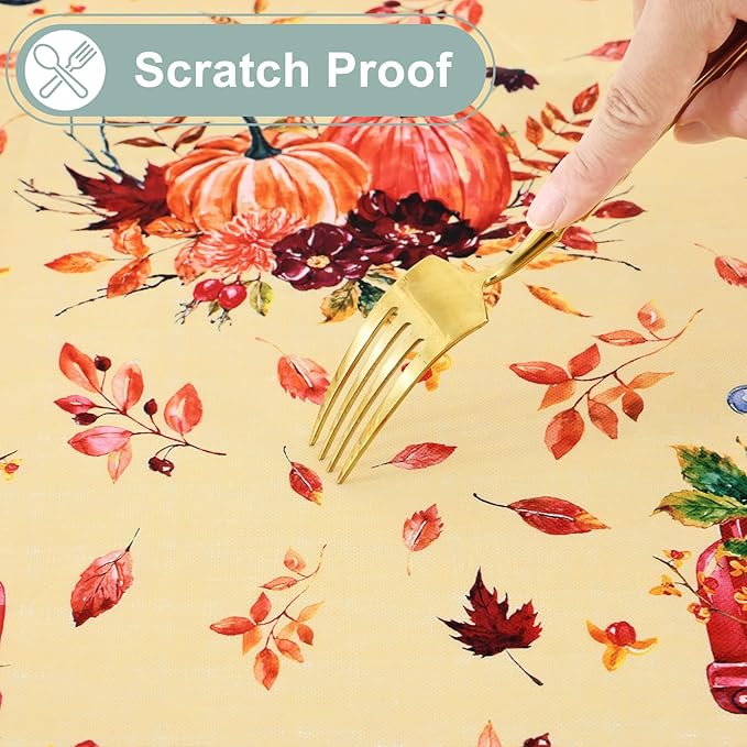misaya Round Waterproof Vinyl Table Cloth, Wipeable Tablecloth with Flannel Backing, Plastic Table Cover for Fall, Thanksgiving (Pumpkin Truck, 60")