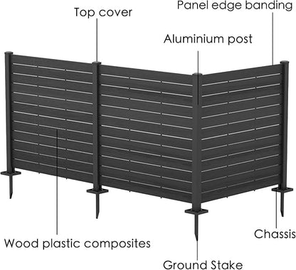 Kozyard 50" W x 48" H Outdoor Privacy Screens Aluminum Post, Air Conditioner Fence Panels, Pool Equipment Enclosure, Trash Can Screens Fence Kit for Outside Backyard Patio 4Panels