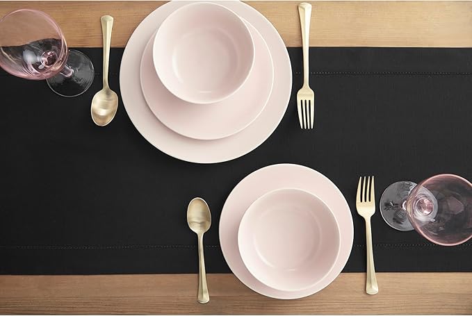 Solino Home Black Table Runner 36 Inches - Cotton Linen Hemstitch Coffee Table Runner 14 x 36 Inch Ideal for Dresser Tables - Winter, Spring, Easter