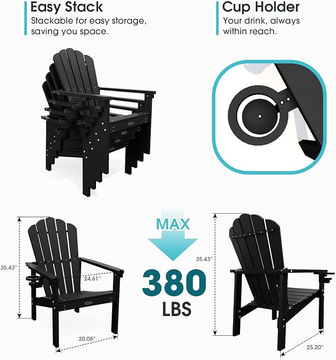 THOEOE Stackable Adirondack Chair Set of 4, HDPE Fire Pit Chairs Set of 4 | - Image 2