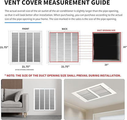 20x20 Return Air Grille(Duct Opening Size),Air Return Vent Cover,Flat Vent Cover,Rejillas De Aire Acondicionado para Casa,Return Air Grilles,Outer Dimensions:21.75"Wx21.75"H(20"Wx20"H, Duct Opening)