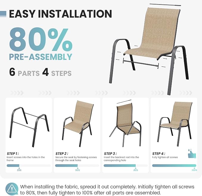 Patio Dining Chair Set of 6, Outdoor Stackable Dining Chairs High Back - Image 5