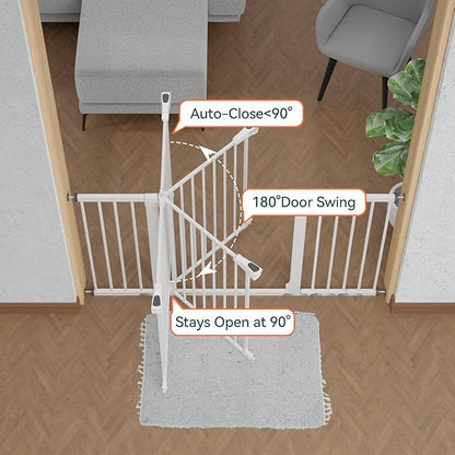 BABELIO 36" Tall Baby Gate, PressGuard P7, 29-55" Auto Close Pressure Mounted Dog Gate for Doorways & Hallway, Basics Easy Walk Thru Pet Gate, Extra Wide Metal Child Gate, White