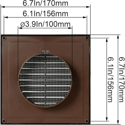 Black 4" Inch Ventilation Grille - Inside/Outside use - (Flange 3.9"Ø/Cover 6.7"x6.7") - Air Vent Louver - Exhaust Hood - Available 3 Sizes / 4 Colors, Black