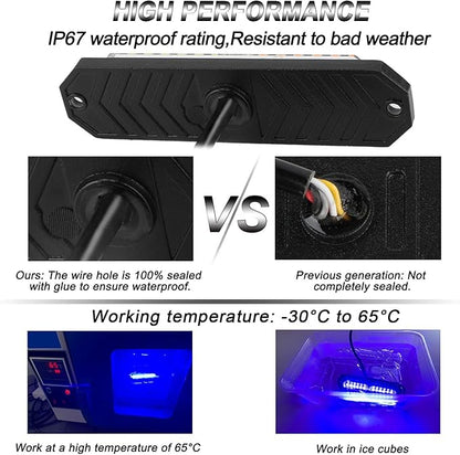 ASPL 8pcs Sync Feature Ultra Slim 12-LED Surface Mount Flashing Strobe Lights for Truck Car Vehicle LED Mini Grille Light Head Emergency Beacon Hazard Warning Lights (Blue)