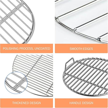 Stainless Steel Grill Grate, Extra Thick Round Cooking Grill Grates Replacement with Handle for Charcoal Smoker Campfire Picnic Outdoor Cooking, 14 Inch Stainless Steel Grate