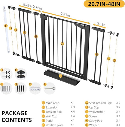 Cumbor 2 Pack 29.7"-48" Baby Gate for Stairs, Mom's Choice Awards Winner-Dog Gate for Doorways, Pressure Mounted Auto-Close Pet Gates for Dogs Indoor, Safety Child Gate with Easy Walk Thru Door,Black