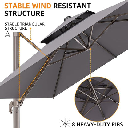 9' X 12' Cantilever Outdoor Patio Umbrellas - Image 6