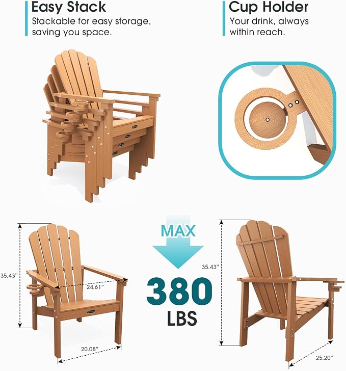 THOEOE Stackable Adirondack Chair Set of 8, HDPE All-Weather Fire Pit Chair | - Image 2