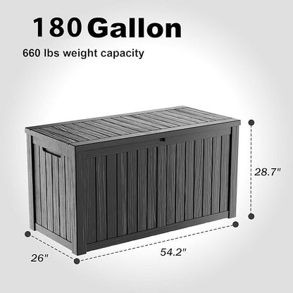 EasyUp 180 Gallon Outdoor Storage Box Waterproof, UV Resistant Resin Deck Box with Hydraulic Rod, Reinforced Stability for Patio, Garden, and Pool, Striped Black