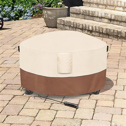 Fire Pit Cover,Outdoor Heavy Duty 600D 100% Waterproof Fire Pit Cover Round,Weatherproof Firepit Covers Round 48" Dia x 24" H,Beige & Brown