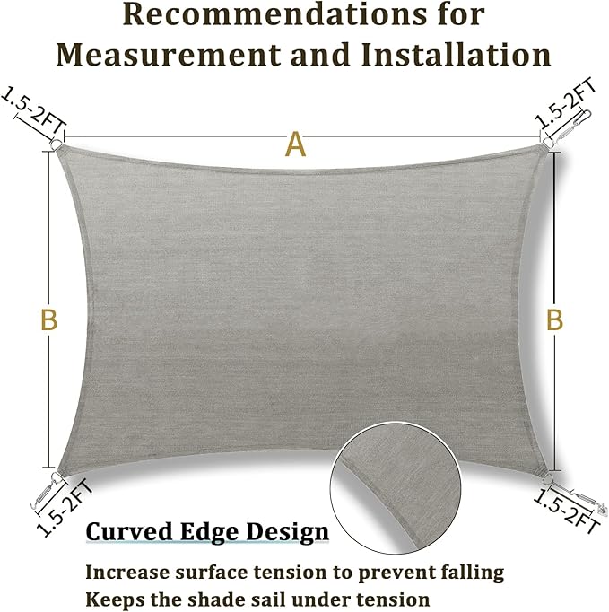 Shade&Beyond 7'x11' Sun Shade Sail Canopy Rectangle, UV Block Breathable Curved - Image 5
