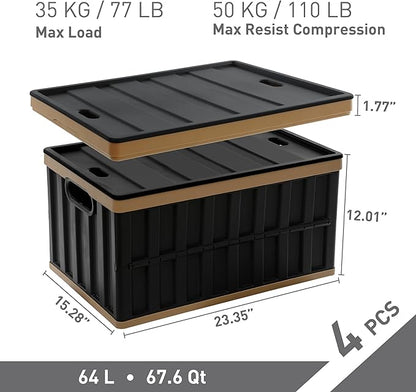 Citylife 64L Collapsible Storage Bins with Lids Plastic Storage Containers for Organizing Stackable Storage Box Large Heavy Duty Utility Crates, 4 Packs