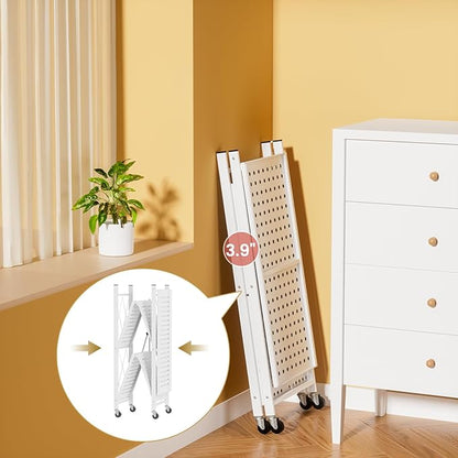 ALANNG Storage Shelves with Wheels, Bookshelf with Storage, No Assembly Metal Rack Cart for Kitchen, Office, Laundry, Garage (3 Tier, White)