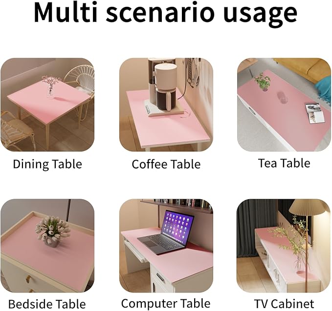 Leather Table Cover,1.8mm Thick,24x48 Inch Desk Cover,Large Desk Mat,Table Protector,Table Cover Protector,Dining Table Cover Protector,XL Desk Mat(Pink+Silvery,24x48)