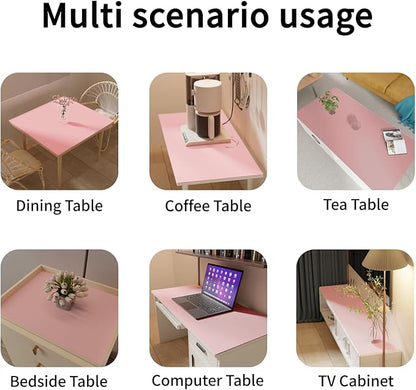 Leather Table Cover,1.8mm Thick,24x48 Inch Desk Cover,Large Desk Mat,Table Protector,Table Cover Protector,Dining Table Cover Protector,XL Desk Mat(Pink+Silvery,24x48)