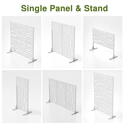 Casaphoria 72" H x 47" W Metal Outdoor Privacy Screen, Freestanding Decorative Divider for Patio, Deck, Balcony, and Garden with Stable Base, White Jungle