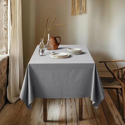MIULEE Linen Cotton Blend Tablecloth Rectangle, Luxury Waterproof Stain Resistant Durable Farmhouse Oblong Table Cloth for Dining Party Christmas Weddings Birthday, 52 x 84 inch, Light Grey