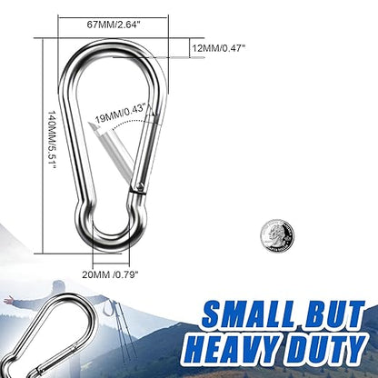 Large Carabiner Clip Hooks, 6pcs 5.5 inch Carabiners Heavy Duty, 304 Stainless Steel Spring Snap Hook Fits Camping Hanging Hiking Weight Lifting, Metal Clips for Rope or Chain
