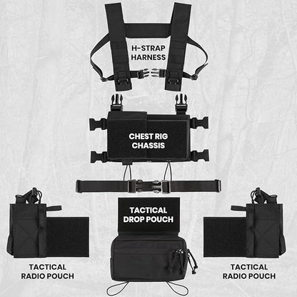 Tactical Chest Rig, MOLLE Compatible Plate Carrier System, 5.56/7.62 Mag Pouches, Detachable Panels
