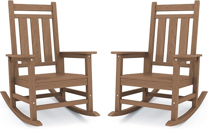 Oversized Outdoor Rocking Chair Set of 2, HDPE Patio Rockers by KINGYES