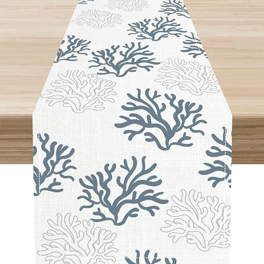 Coastal Table Runner, Summer Seasonal Beach Coral Nautical Tropical Ocean Marine Farmhouse Rustic Coffee Table Center Decor for Home Kitchen Dining Patio Indoor Outdoor Table Decoration, 13"x36" Inch
