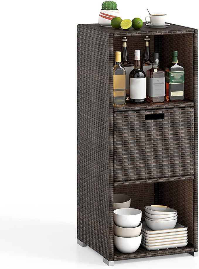 Tangkula Rattan Outdoor Storage Cabinet, Patiojoy Outdoor Wicker Cabinet by TANGKULA