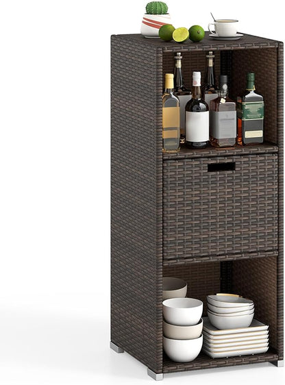 Tangkula Rattan Outdoor Storage Cabinet, Patiojoy Outdoor Wicker Cabinet by TANGKULA