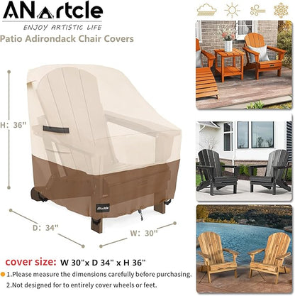 Patio Adirondack Chair Cover 2 Pack,600D Waterproof Heavy Duty Outdoor Chair Covers,Adirondack Chair Covers(30W x 34D x 36H inches),Patio Furniture Covers,Beige&Brown