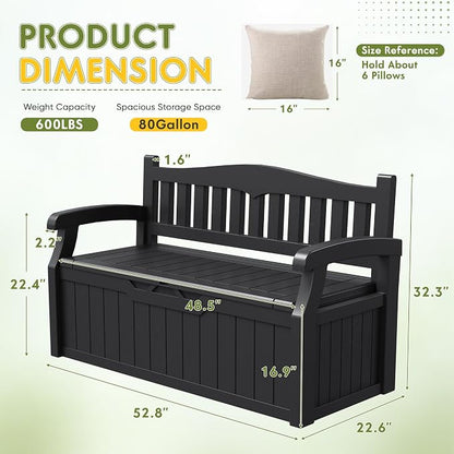 Greesum 80 Gallon Deck Box Storage Bench, Patio Furniture, Dark Black | Lockable - Image 2