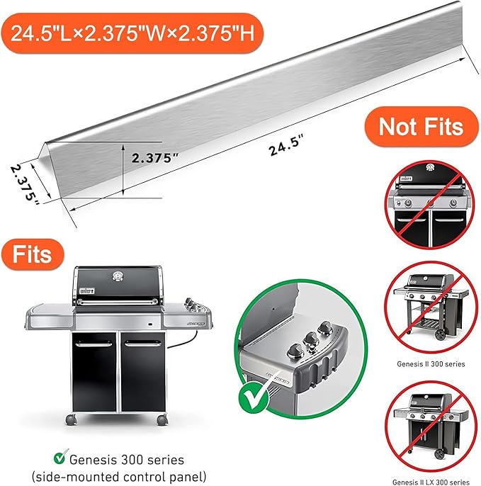 QuliMetal 24.5 Inch Flavorizer Bars for Weber Genesis 300 Series Grills with Side Controls Knobs, Genesis E310 E320 S310 S320 EP310 EP320, 304 Stainless Steel Heat Plates for Weber 7539 7540