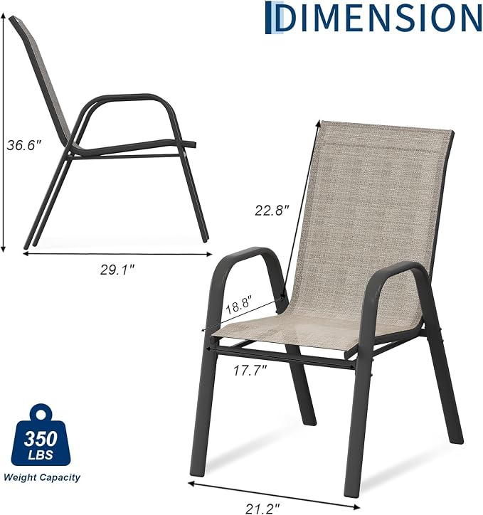 IDEALHOUSE Stackable Patio Chairs, Textilene Fabric Outdoor Dining Chairs - Image 2