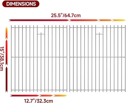 15''D x 25.5''W Grill Grates Replacement for Broil King Models: 945584,Silver Stainless Steel Grill Grate for Broil-Mate Models: 1155-54，2Pack Grill Grates for Sterling Models: 415557