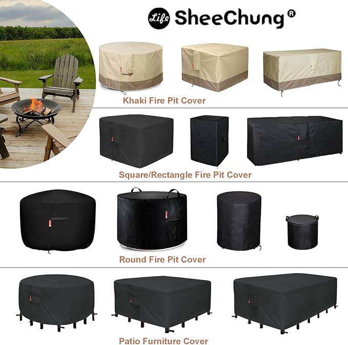 SheeChung Fire Pit Cover for Solo Stove Bonfire | Ranger Surround - Waterproof 600D Heavy Duty Round Patio Fire Table Bowl Cover Shelter Black (Round - 44”D x 24”H)-Fits 38-44 inch Firepit/Bowl