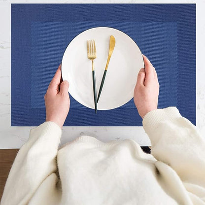 PIGCHCY Placemats Vinyl Washable Table Mats Elegant Non-Slip Placemats for Dinner Table Set of 4 (Navy Blue)