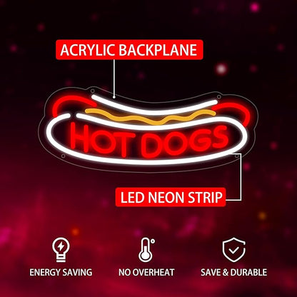 Hotdog Neon Sign for Wall Decor, Hotdog Led Signs, Dimmable USB Powered Neon Light Sign for Fast Food Shops, Home, Business, Bar Pub, Store