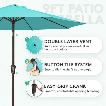 JEAREY 9FT Outdoor Patio Umbrella, Market Umbrella, Peacock Blue | Outdoor - Image 2