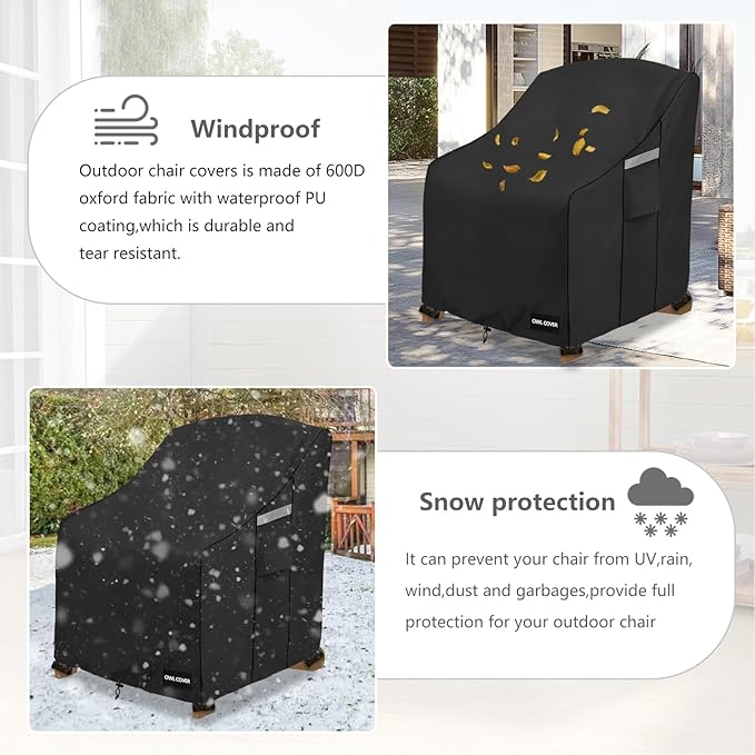 Outdoor Chair Covers 28"W x 31"D x 36"H,600D Heavy Duty Waterproof Patio Chair Cover,Outdoor Furniture Covers for Lawn/Garden Chiar,Black